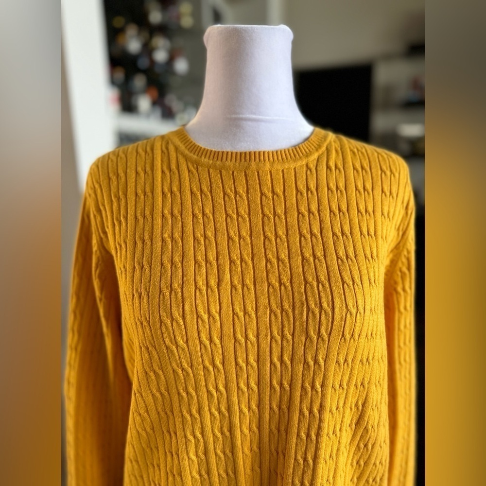 Kim Rogers Cotton Cable Knit Long Sleeve yellow Neck Mid Weight Sweater Medium - Picture 5 of 7